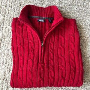 Izod Men's Red Zip-Up Cable Knit Sweater